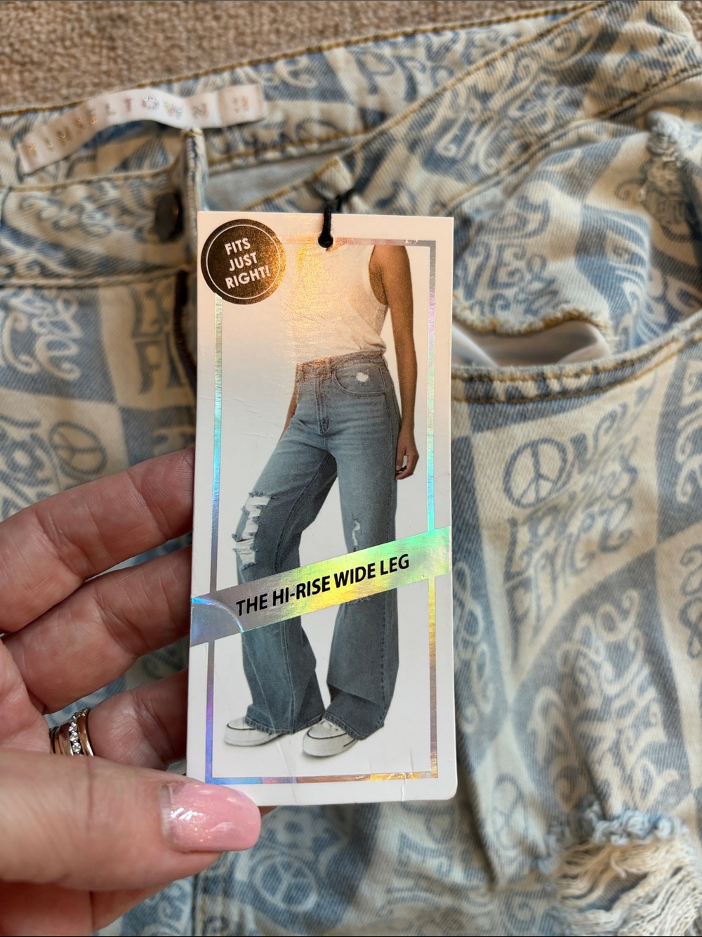 Tinseltown Light Blue Graphic Wide-Leg Jeans